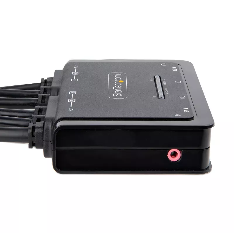 StarTech.com 2-pordi kahe monitoriga HDMI-kaabli KVM-lüliti, 4K 60Hz, kompaktne KVM 1,5m USB-A/HDMI/audio integreeritud kaablitega, siinitoiteline – kaugjuhtimisnupu/kiirklahvide lülitus