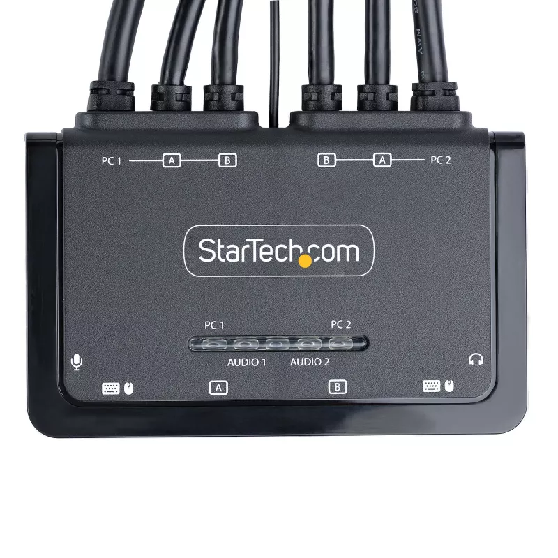 StarTech.com 2-pordi kahe monitoriga HDMI-kaabli KVM-lüliti, 4K 60Hz, kompaktne KVM 1,5m USB-A/HDMI/audio integreeritud kaablitega, siinitoiteline – kaugjuhtimisnupu/kiirklahvide lülitus