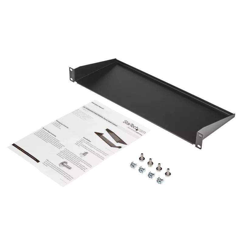 StarTech.com 1U serveririiuli riiul, universaalne riiulikinnitusega konsoolalus 19 inch võrguseadmete riiuli/kapi jaoks, vastupidav teras, kandevõime 33 naela/15 kg, sügavus 7 tolli (18 cm)