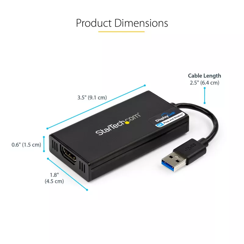 StarTech.com USB 3.0 HDMI-adapter - 4K 30Hz Ultra HD - DisplayLink sertifitseeritud - USB Type-A HDMI-ekraaniadapteri muundur monitorile - väline video- ja graafikakaart - Mac ja Windows