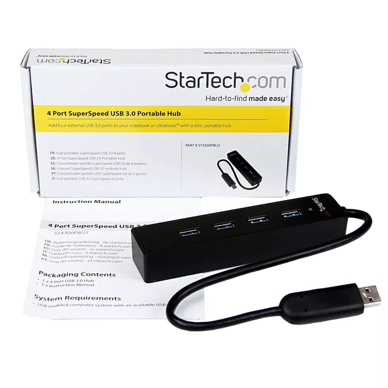 StarTech.com 4-pordiline kaasaskantav SuperSpeed USB 3.0 jaotur sisseehitatud kaabliga