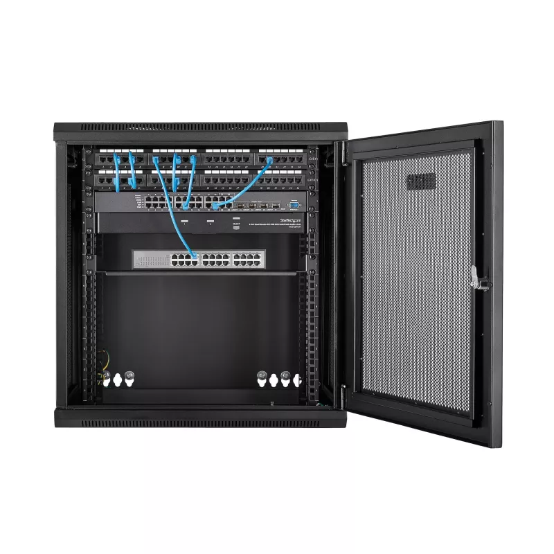 StarTech.com 4-Post 12U Wall Mount võrk Cabinet with 1U Shelf, 19 inch Hinged Wall-Mounted Server Rack for Data / AV / Electronics / Computer Equipment, Flexible Vented Rack Enclosure