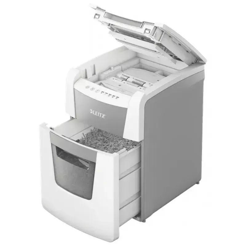 Paberihundi LEITZ IQ Autofeed Small Office 100, ristlõige P-4, 8-leheline, 22 cm etteanne, 34 L prügikast, hall