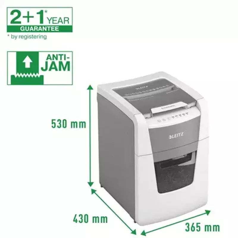 Paberihundi LEITZ IQ Autofeed Small Office 100, ristlõige P-4, 8-leheline, 22 cm etteanne, 34 L prügikast, hall