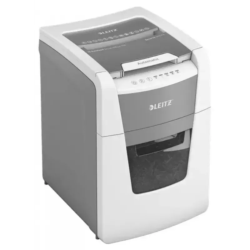 Paberihundi LEITZ IQ Autofeed Small Office 100, ristlõige P-4, 8-leheline, 22 cm etteanne, 34 L prügikast, hall