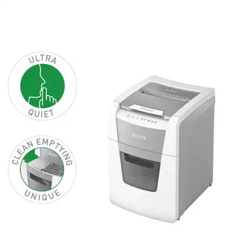 Paberihundi LEITZ IQ Autofeed Small Office 100, ristlõige P-4, 8-leheline, 22 cm etteanne, 34 L prügikast, hall