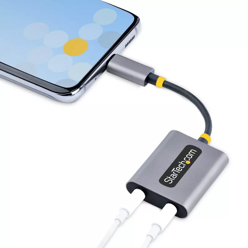 StarTech.com USB-C kõrvaklappide jaotur, USB USB-C kahe peakomplekti adapter koos mikrofoni sisendiga, USB-C kuni 3,5 mm heliadapter/kõrvaklappide adapter, USB-C helipistikuni/abiväljund, 24-bitine DAC