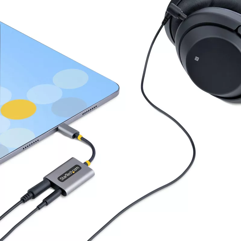 StarTech.com USB-C kõrvaklappide jaotur, USB USB-C kahe peakomplekti adapter koos mikrofoni sisendiga, USB-C kuni 3,5 mm heliadapter/kõrvaklappide adapter, USB-C helipistikuni/abiväljund, 24-bitine DAC
