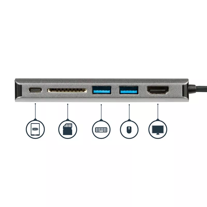 StarTech.com USB-C mitme pordiga adapter, kaasaskantav USB-C dokk 4K HDMI-ga, 2-pordiline USB 3.0 jaotur, SD/SDHC, GbE, 60 W PD läbipääs – USB USB-C/Thunderbolt 3 – ASENDATUD TOOTEGA DKT30CHSDPD1