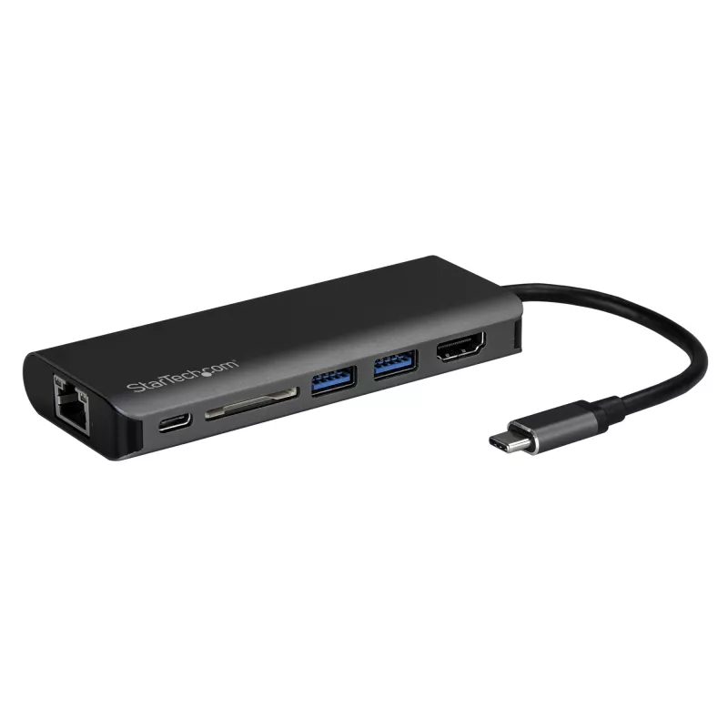 StarTech.com USB-C mitme pordiga adapter, kaasaskantav USB-C dokk 4K HDMI-ga, 2-pordiline USB 3.0 jaotur, SD/SDHC, GbE, 60 W PD läbipääs – USB USB-C/Thunderbolt 3 – ASENDATUD TOOTEGA DKT30CHSDPD1