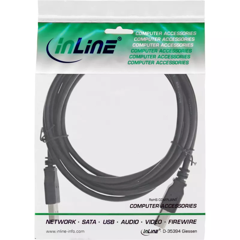 USB 2.0 kaabel A-tüüpi isane / B-tüüpi isane must 2m InLine 34520X