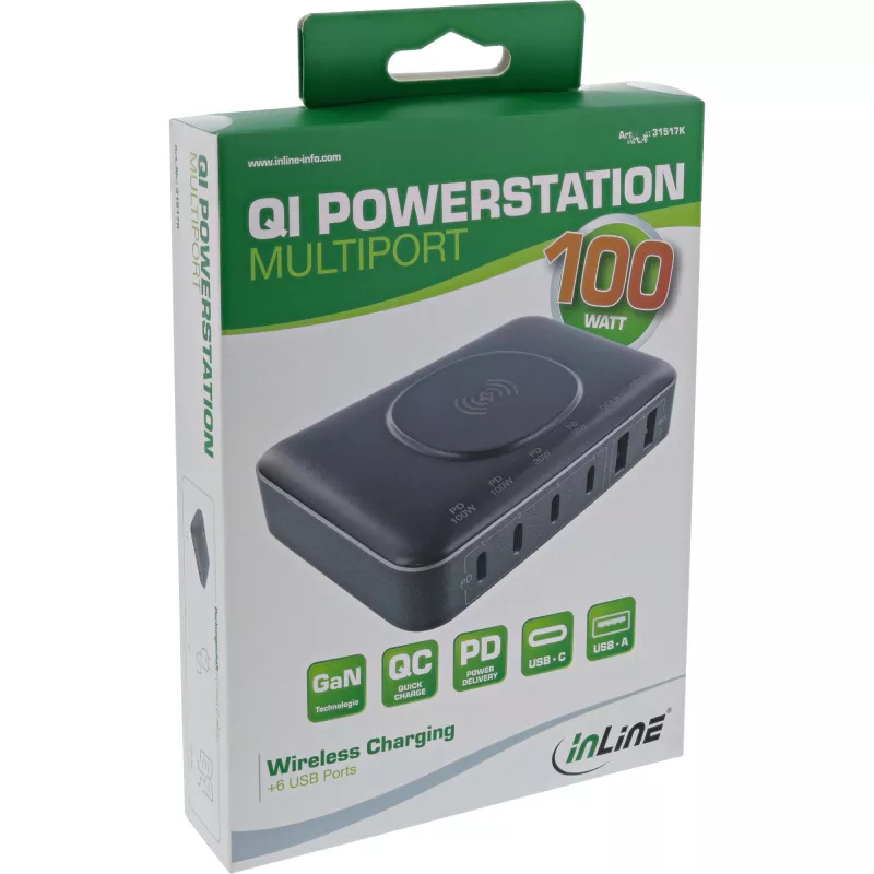 Portable aku InLine Qi Powerstation Multiport, 20 V