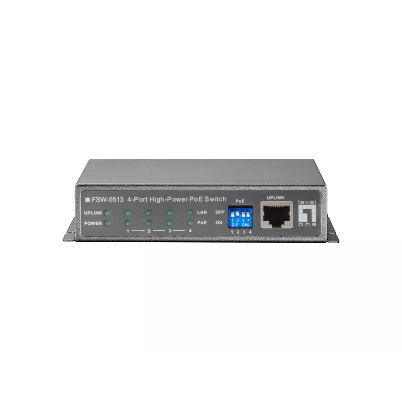 LevelOne 5-pordine kiire Ethernet PoE-lüliti, 4 PoE-väljundit, 120 W, toiteadapter kaasas