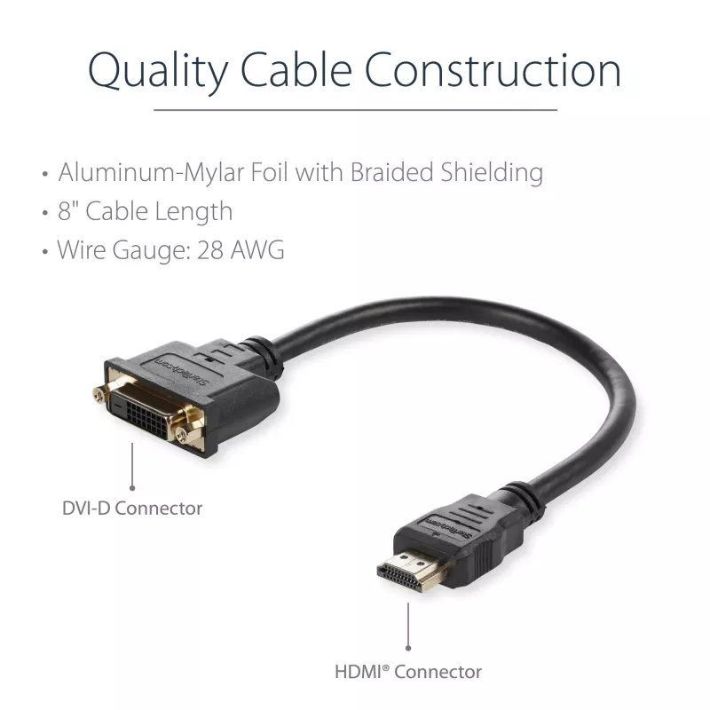 StarTech.com 8-tolline HDMI-DVI-D videokaabli adapter – HDMI isane DVI emasele