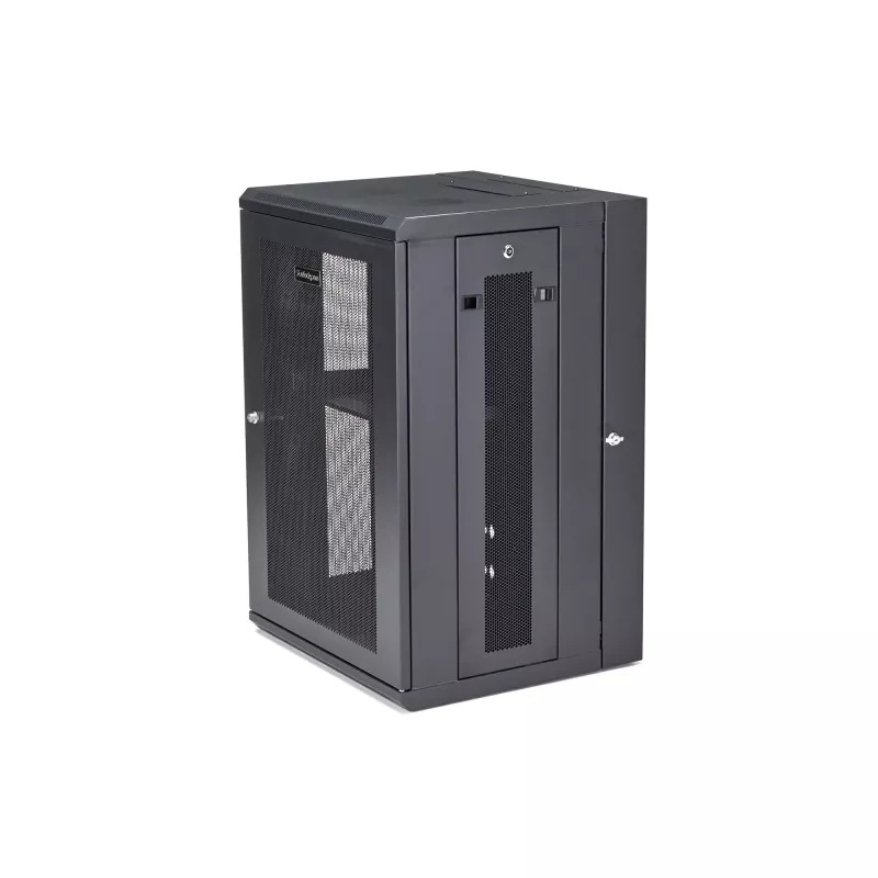 StarTech.com 4-post 18U seinale paigaldatav võrgukapp 1U riiuliga, 19-tolline hingedega seinale kinnitatav serveririiul andmete / AV / elektroonika / arvutiseadmete jaoks, paindlik ventileeritav riiulikorpus