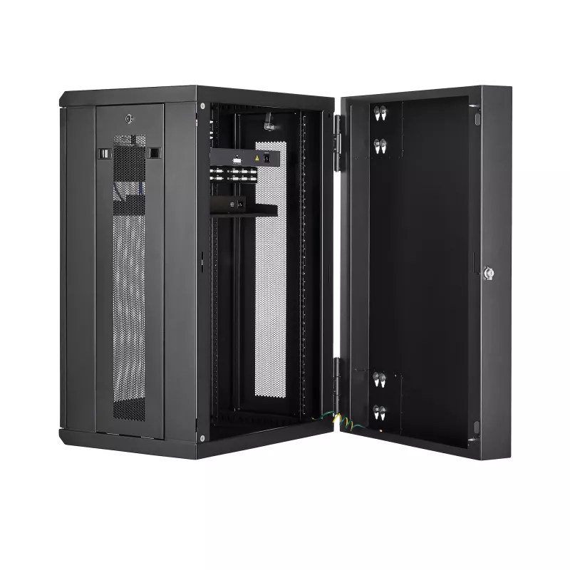 StarTech.com 4-post 18U seinale paigaldatav võrgukapp 1U riiuliga, 19-tolline hingedega seinale kinnitatav serveririiul andmete / AV / elektroonika / arvutiseadmete jaoks, paindlik ventileeritav riiulikorpus