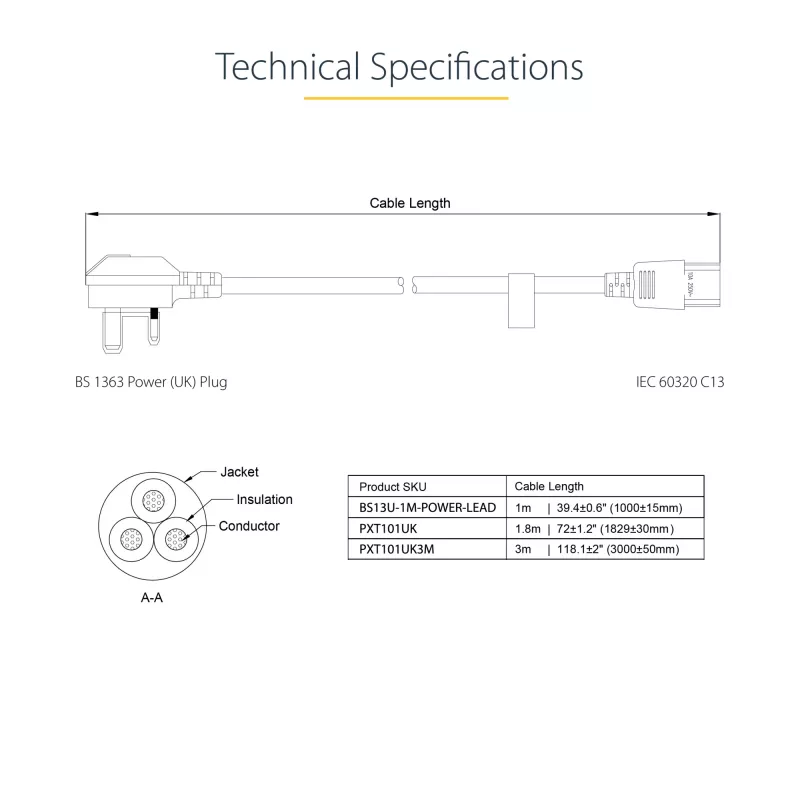 StarTech.com 10ft (3 m) Ühendkuningriigi arvuti toitekaabel, 18AWG, BS 1363 kuni C13, 10A 250V, must asendus vahelduvvoolu toitejuhe, veekeetja juhe / UK toitejuhe, arvuti toiteploki kaabel, teleri/kuvari toitekaabel
