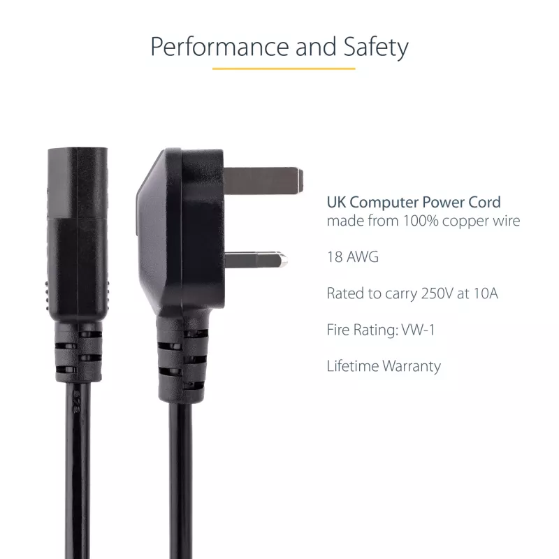 StarTech.com 10ft (3 m) Ühendkuningriigi arvuti toitekaabel, 18AWG, BS 1363 kuni C13, 10A 250V, must asendus vahelduvvoolu toitejuhe, veekeetja juhe / UK toitejuhe, arvuti toiteploki kaabel, teleri/kuvari toitekaabel