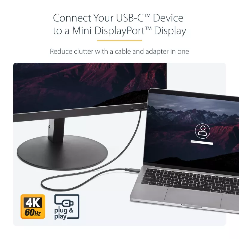 StarTech.com 1 m USB-C – Mini DisplayPort kaabel – 4K 60 Hz – must