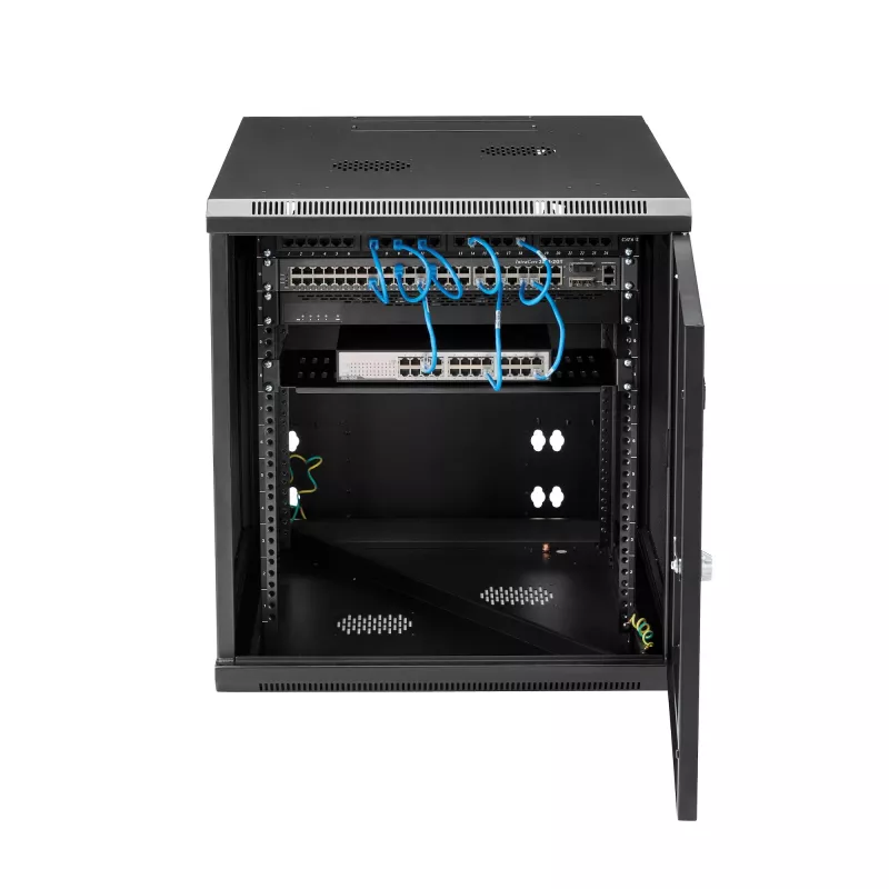 StarTech.com 4-postiga 12U seinakinnitusega võrgukapp 1U riiuliga, 19-tolline hingedega seinale kinnitatav serveririiul andmete / AV / elektroonika / arvutiseadmete jaoks, paindlik ventileeritav riiulikorpus