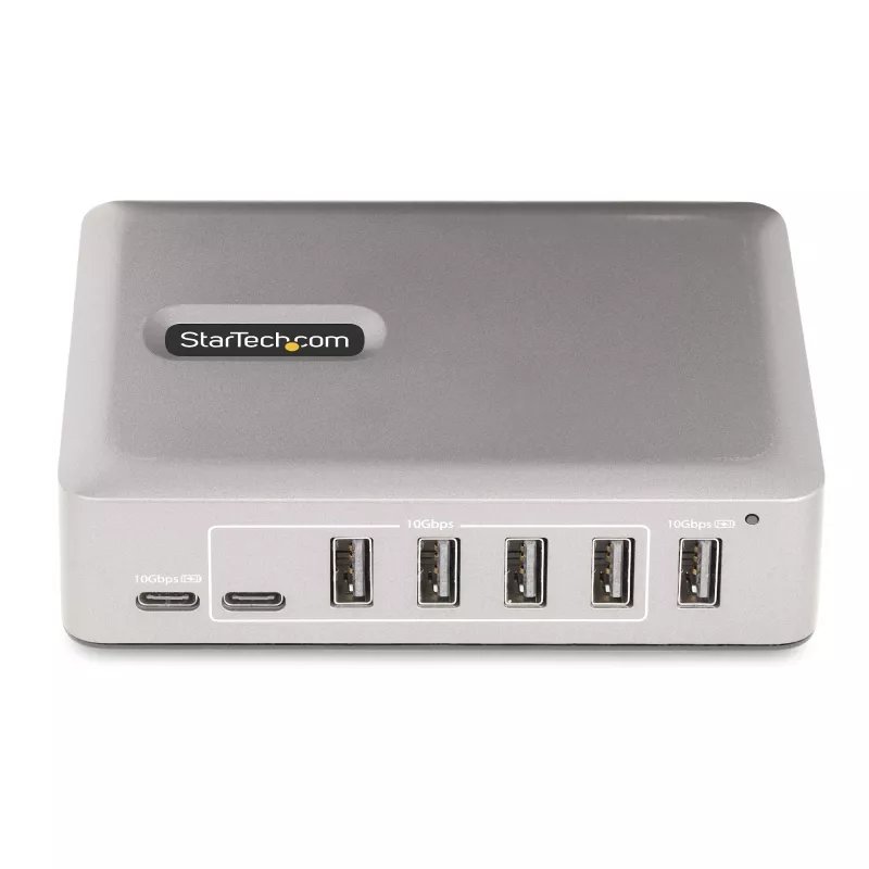 StarTech.com 7-pordine USB-C jaotur – 5x USB-A + 2x USB-C – isetoitega, 65 W toiteplokk – USB 3.1 10 Gbps – laua-/sülearvuti USB-jaotur 3 jala pikkuse USB-IF sertifikaadiga lukustuva kaabliga – USB-C jaotur