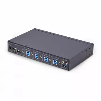 StarTech.com 4-pordiline KM-lüliti hiire lülitusfunktsiooniga, USB-lüliti klaviatuurile/hiirele, 3,5 mm/USB-heli, välisseadmete jagamine 4 arvutile, TAA-vastavuses
