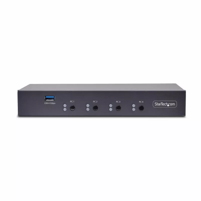 StarTech.com 4-pordiline KM-lüliti hiire lülitusfunktsiooniga, USB-lüliti klaviatuurile/hiirele, 3,5 mm/USB-heli, välisseadmete jagamine 4 arvutile, TAA-vastavuses