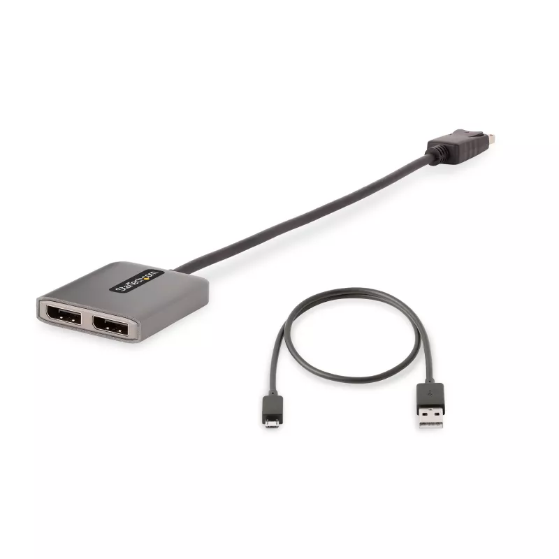StarTech.com 2-pordine DisplayPort MST jaotur, kahekordne 4K 60 Hz, DP - 2x DisplayPort monitoriadapter, DP 1.4 mitme monitori videoadapter, sisseehitatud 1 jala (30 cm) kaabel, USB-toitega, ainult Windowsile