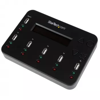 StarTech.com eraldiseisev 1 kuni 5 USB-mälupulga dubleerija ja kustutaja, mitme USB-mälupulga kopeerija, süsteemi- ja faili- ning kogu ketta kopeerimine kiirusega 1,5 GB/min, ühe- ja 3-käiguline kustutamine, LCD-ekraan - TAA