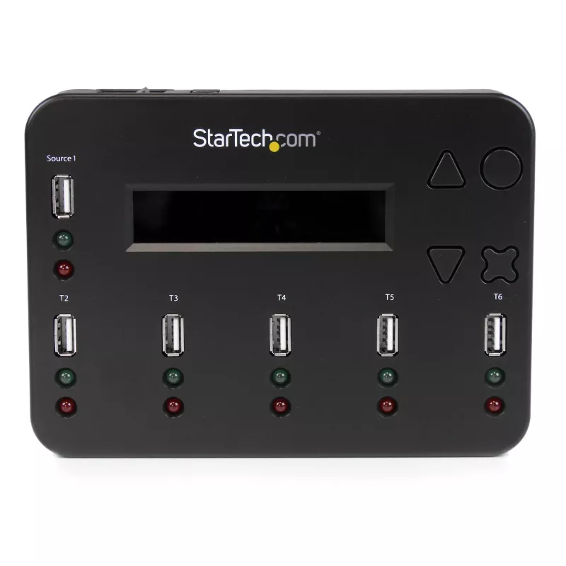 StarTech.com eraldiseisev 1 kuni 5 USB-mälupulga dubleerija ja kustutaja, mitme USB-mälupulga kopeerija, süsteemi- ja faili- ning kogu ketta kopeerimine kiirusega 1,5 GB/min, ühe- ja 3-käiguline kustutamine, LCD-ekraan - TAA