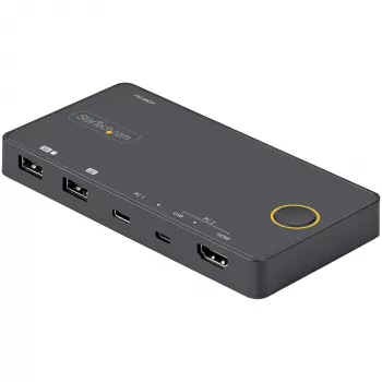 StarTech.com 2 pordiga hübriidne USB-A + HDMI ja USB-C KVM-lüliti - üks 4K 60 Hz HDMI 2.0 monitor - kompaktne laua- ja/või sülearvuti HDMI KVM-lüliti - USB siinitoitel - Thunderbolt 3 ühilduv