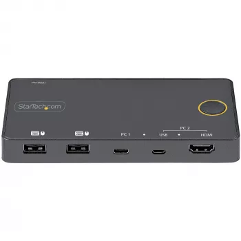 StarTech.com 2 pordiga hübriidne USB-A + HDMI ja USB-C KVM-lüliti - üks 4K 60 Hz HDMI 2.0 monitor - kompaktne laua- ja/või sülearvuti HDMI KVM-lüliti - USB siinitoitel - Thunderbolt 3 ühilduv