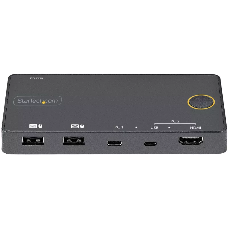 StarTech.com 2 pordiga hübriidne USB-A + HDMI ja USB-C KVM-lüliti - üks 4K 60 Hz HDMI 2.0 monitor - kompaktne laua- ja/või sülearvuti HDMI KVM-lüliti - USB siinitoitel - Thunderbolt 3 ühilduv