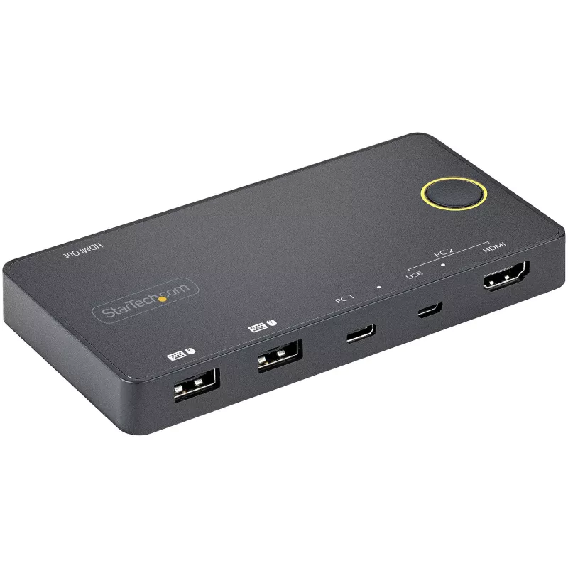 StarTech.com 2 pordiga hübriidne USB-A + HDMI ja USB-C KVM-lüliti - üks 4K 60 Hz HDMI 2.0 monitor - kompaktne laua- ja/või sülearvuti HDMI KVM-lüliti - USB siinitoitel - Thunderbolt 3 ühilduv