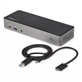 StarTech.com USB-C & USB-A dokk – hübriiduniversaalne kolme monitoriga sülearvuti dokkimisjaam DisplayPort ja HDMI 4K 60Hz – 85 W toiteedastus, 6x USB-jaotur, GbE, heli – USB 3.1 Gen 2 10Gbps – TAA