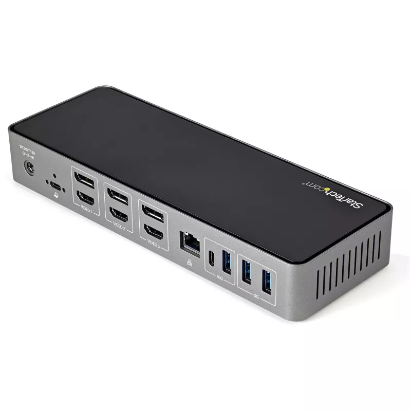 StarTech.com USB-C & USB-A dokk – hübriiduniversaalne kolme monitoriga sülearvuti dokkimisjaam DisplayPort ja HDMI 4K 60Hz – 85 W toiteedastus, 6x USB-jaotur, GbE, heli – USB 3.1 Gen 2 10Gbps – TAA