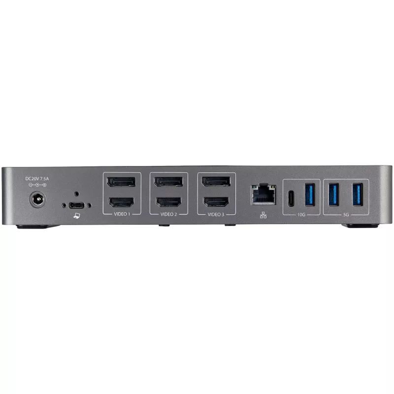 StarTech.com USB-C & USB-A dokk – hübriiduniversaalne kolme monitoriga sülearvuti dokkimisjaam DisplayPort ja HDMI 4K 60Hz – 85 W toiteedastus, 6x USB-jaotur, GbE, heli – USB 3.1 Gen 2 10Gbps – TAA