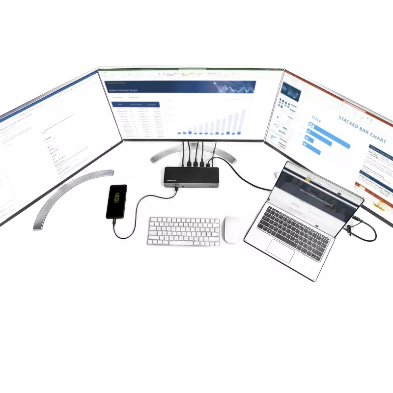 StarTech.com USB-C & USB-A dokk – hübriiduniversaalne kolme monitoriga sülearvuti dokkimisjaam DisplayPort ja HDMI 4K 60Hz – 85 W toiteedastus, 6x USB-jaotur, GbE, heli – USB 3.1 Gen 2 10Gbps – TAA