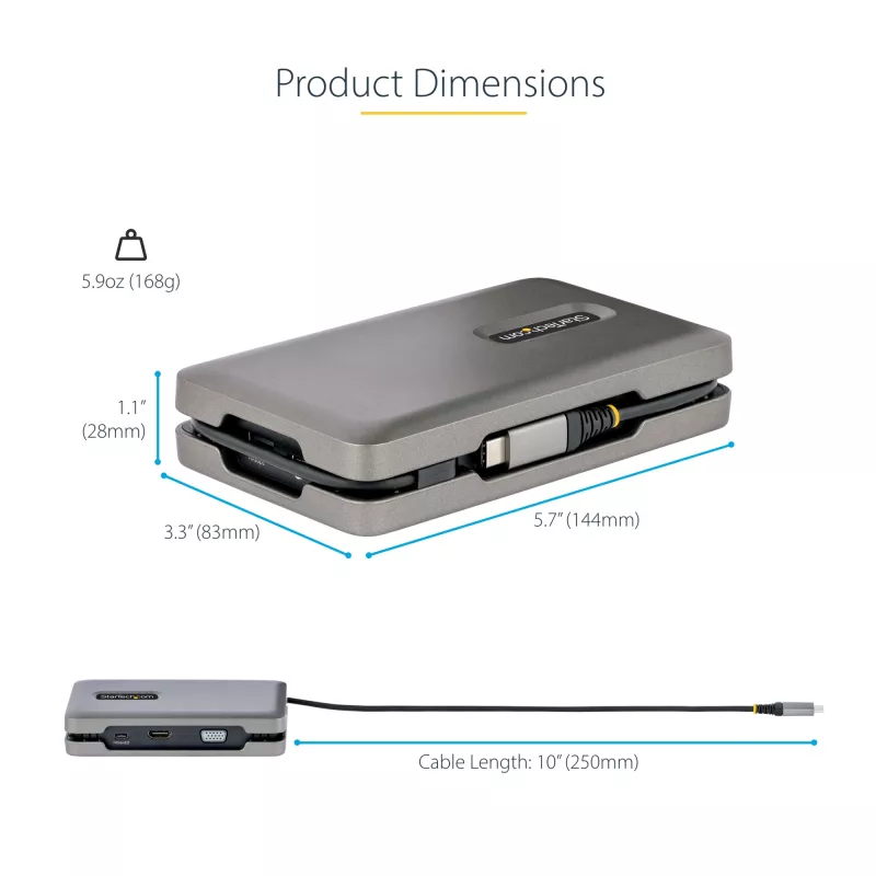 StarTech.com USB-C kahe monitoriga mitmepordiadapter, kuni 4K 60 Hz USB-C DP Alt Mode videoväljund ja HDMI 2.0 või 1080p VGA, 100 W PD läbiv laadimine, USB USB-C minidokk, USB-C dokkimisjaam, MST jaotur