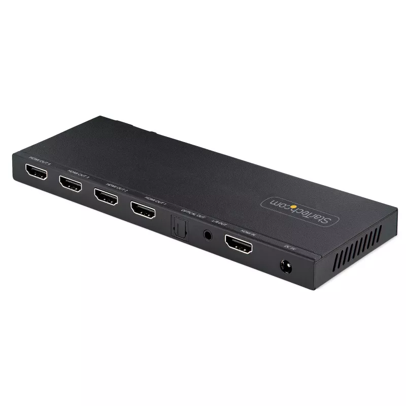 StarTech.com 4-pordiline HDMI-jaotur, 4K 60Hz HDMI 2.0 video, 4K HDMI-jaotur koos sisseehitatud skaleerijaga, HDMI-jaotur 1 sisend 4 väljundit, 3,5 mm/optiline heliport, HDMI kuvari/väljundi jaotur