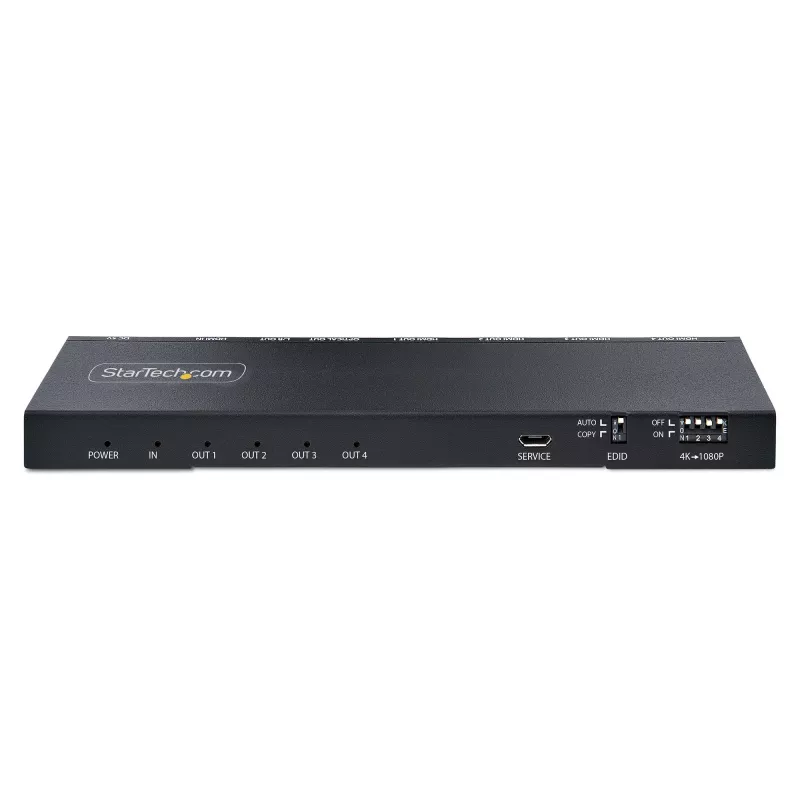 StarTech.com 4-pordiline HDMI-jaotur, 4K 60Hz HDMI 2.0 video, 4K HDMI-jaotur koos sisseehitatud skaleerijaga, HDMI-jaotur 1 sisend 4 väljundit, 3,5 mm/optiline heliport, HDMI kuvari/väljundi jaotur