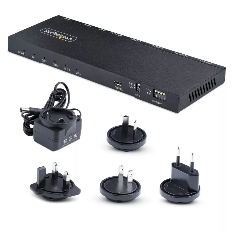 StarTech.com 4-pordiline HDMI-jaotur, 4K 60Hz HDMI 2.0 video, 4K HDMI-jaotur koos sisseehitatud skaleerijaga, HDMI-jaotur 1 sisend 4 väljundit, 3,5 mm/optiline heliport, HDMI kuvari/väljundi jaotur