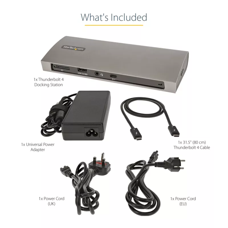 StarTech.com Thunderbolt 4 dokk, 96W toiteedastus, üks 8K/kaks monitori 4K 60Hz, 3xTB4/USB4 porti, 4xUSB-A, SD, GbE, Thunderbolt 4 dokkimisjaam Windowsile või TB3 MacBookile, 0,8m kaabel