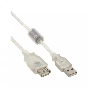 InLine USB 2.0 pikenduskaabel, tüüp A M/F, läbipaistev, ferriidiga, 3m
