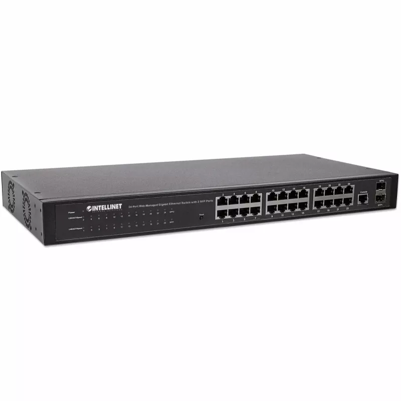 Intellinet 24-pordiline võrgulüliti, 24 porti (RJ45), raami paigaldatav, Gigabit, 4 SFP, Etherneti veebi-nutikas, 10/100/1000 Mbit