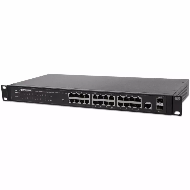 Intellinet 24-pordiline võrgulüliti, 24 porti (RJ45), raami paigaldatav, Gigabit, 4 SFP, Etherneti veebi-nutikas, 10/100/1000 Mbit