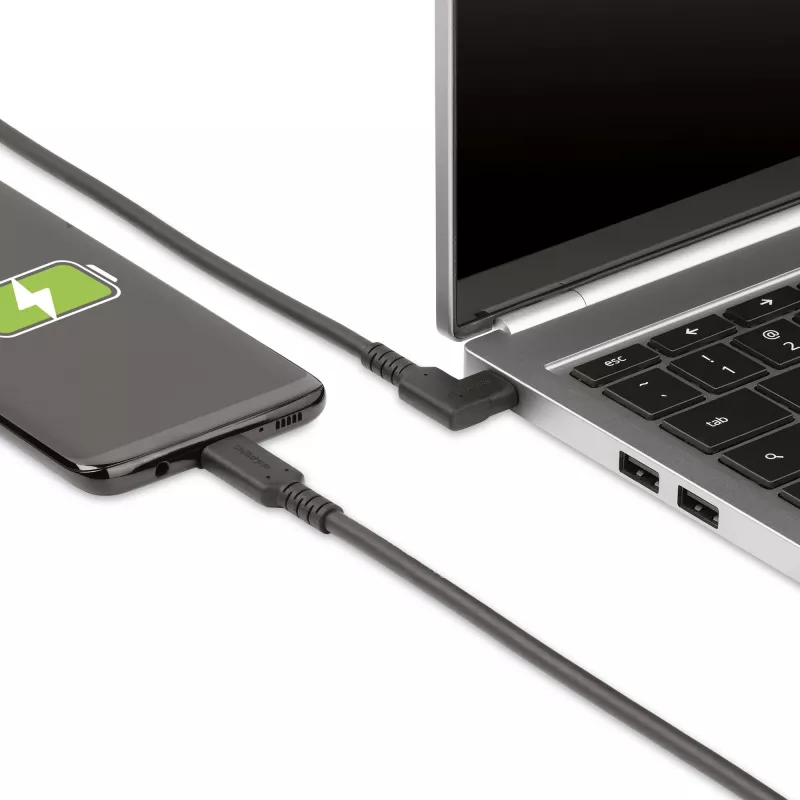 StarTech.com 3ft (1m) Robustne nurga-USB-C kaabel, USB 3.2 Gen 2 (10 Gbps), täisfunktsionaalne USB-C–USB-C andmeedastuskaabel, 4K 60Hz DP Alt Mode, 100W toiteedastus – 90-kraadine USB USB-C kaabel