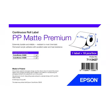Epson PP Matt Premium etikett, pidevrull, 76 mm x 29 m, valge, isekleepuv printerisilt, pidevlint, rull, tindiprinter, akrüül