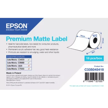 Epson Premium Matte Label Continuous Roll 76mm x 35m matt 163 g/m²