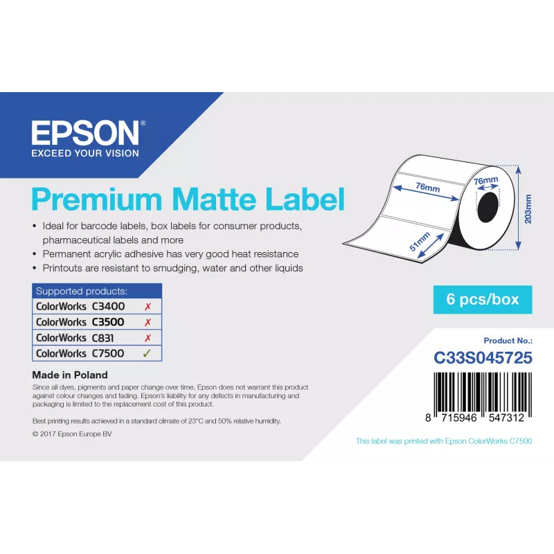 Epson Premium Matte Label - Stantsitud rull: 76 mm x 51 mm, 2310 silti